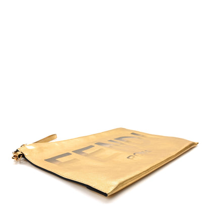Fendi Metallic Vitello King Logo Embossed Large Flat Pouch Gold 4 of 8