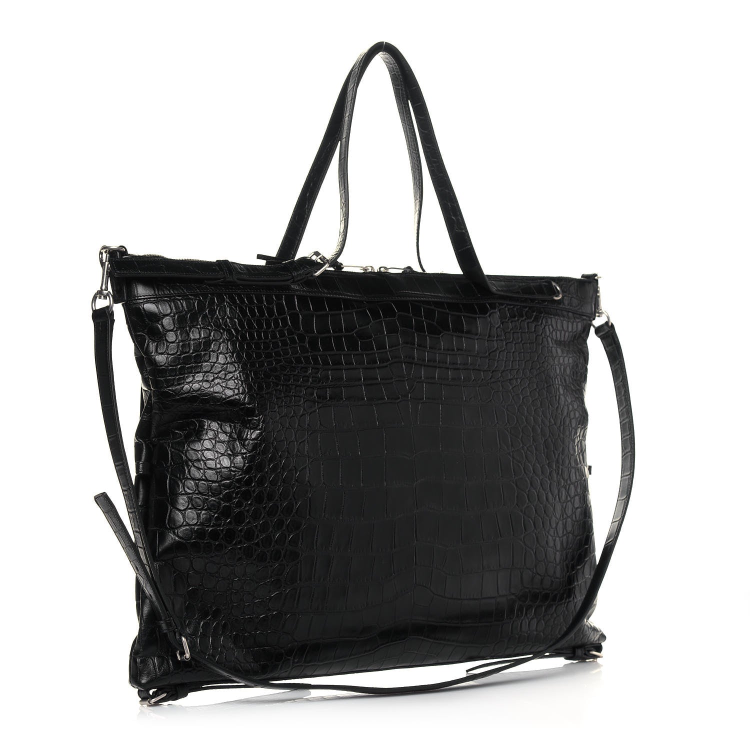 Saint Laurent Calfskin Crocodile Embossed Large Convertible ID Bag Black 3 of 10