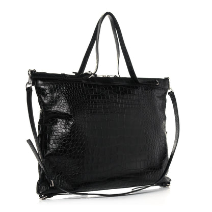 Saint Laurent Calfskin Crocodile Embossed Large Convertible ID Bag Black 3 of 10
