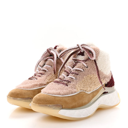 Chanel Shearling Suede CC High Top Sneakers 40 White Pink 4 of 8