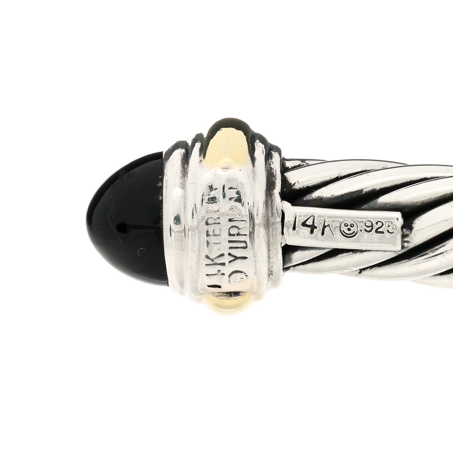 Sterling Silver 14K Yellow Gold Black Onyx 7mm Cable Classics Bracelet