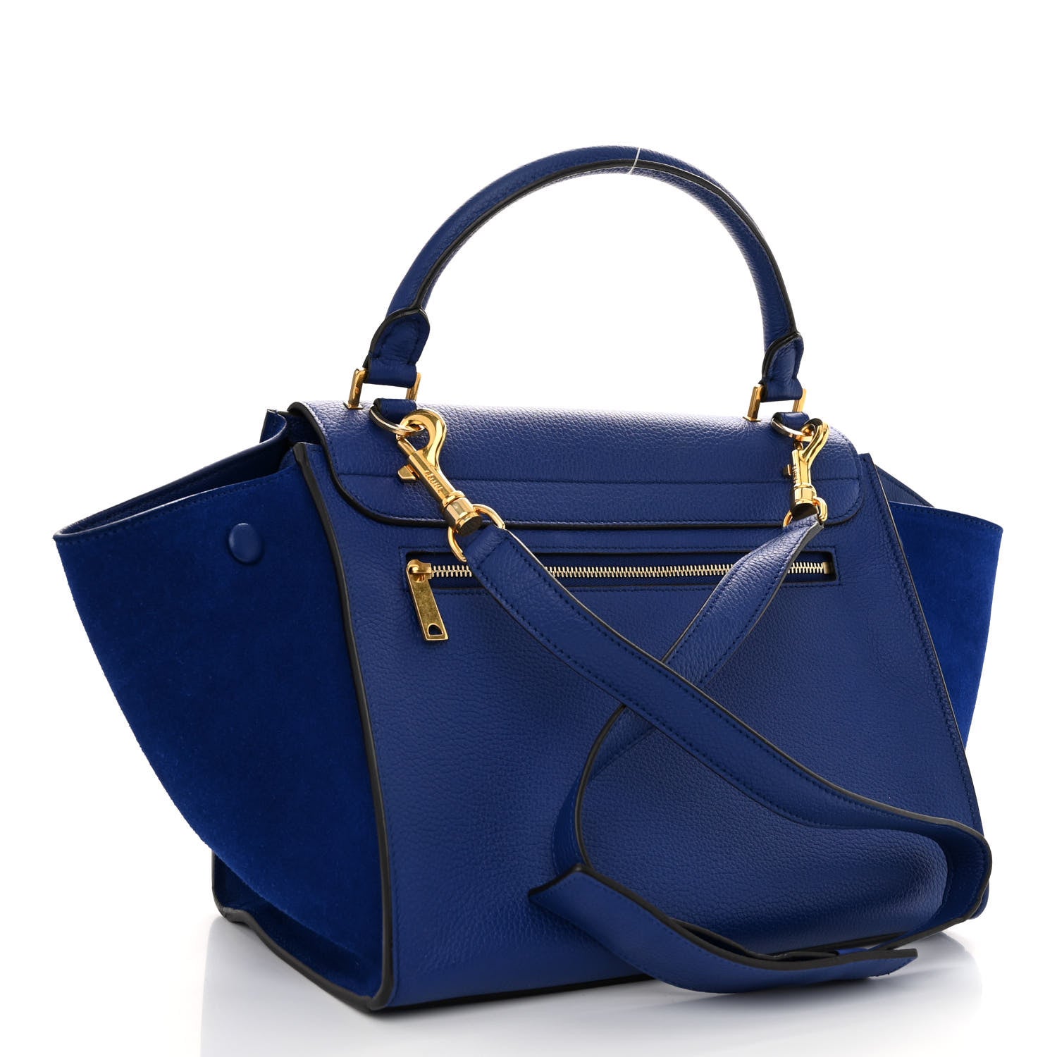 Celine Drummed Calfskin Suede Small Trapeze Indigo 3 of 10