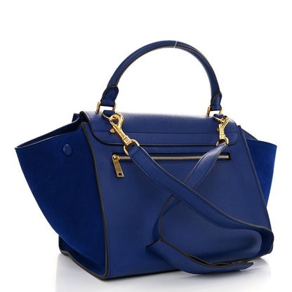 Celine Drummed Calfskin Suede Small Trapeze Indigo 3 of 10
