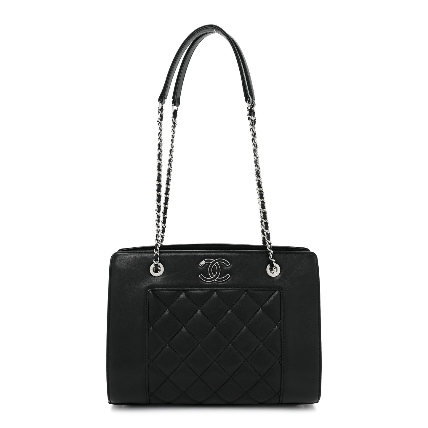 Sheepskin Quilted Mademoiselle Vintage Shopping Tote Black
