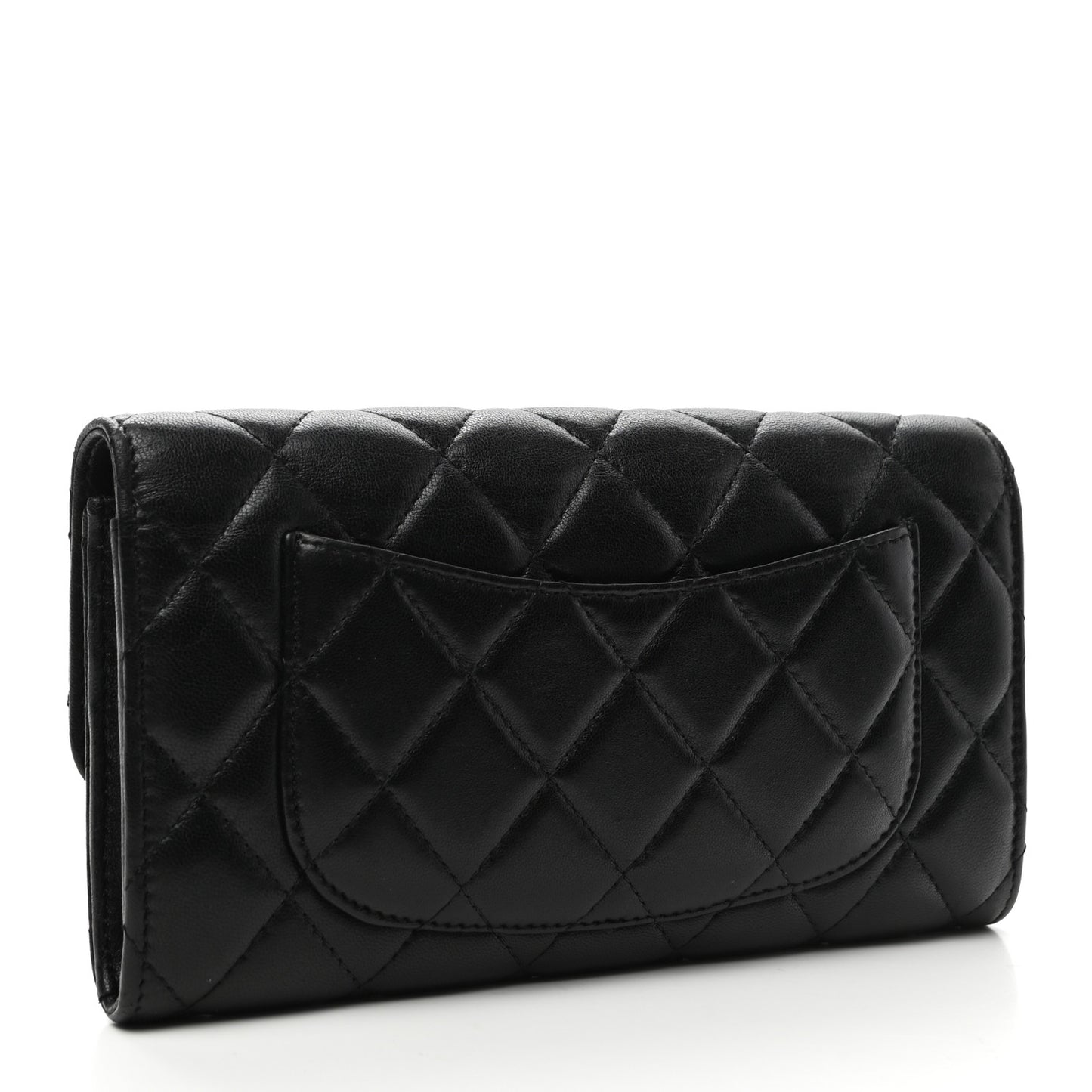 Lambskin Quilted Large Gusset Flap Wallet Black