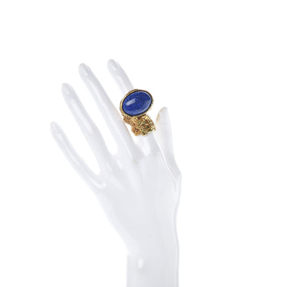 Saint Laurent Glass Cabochon Arty Ovale Ring 4 Gold Lapis 2 of 5