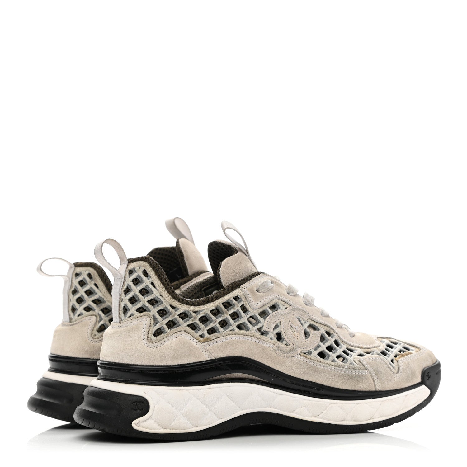 Chanel Suede Calfskin Embroidered CC Sneakers 39 Beige Black 5 of 9