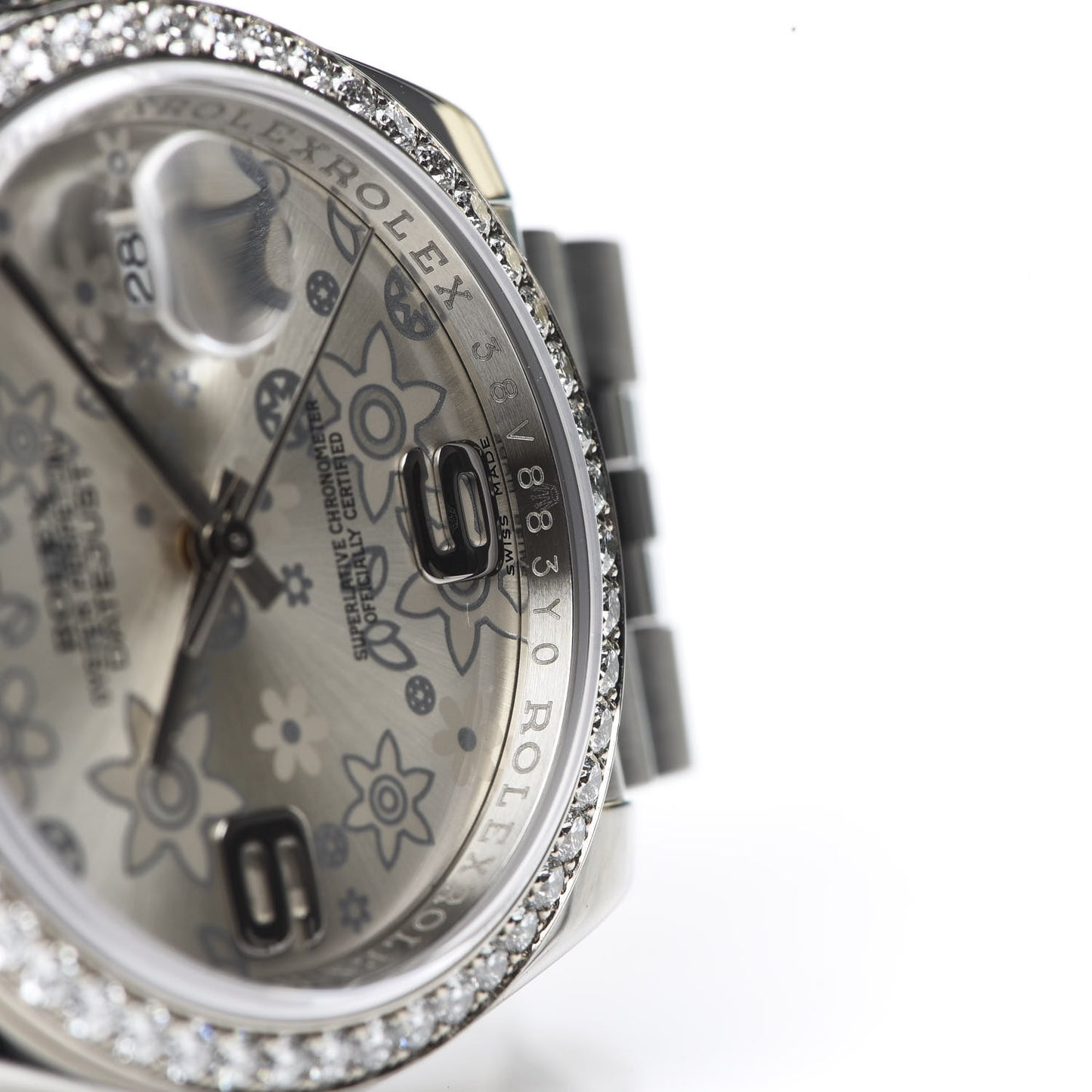 Stainless Steel 18K White Gold Diamond 36mm Oyster Perpetual Datejust Watch Silver Flowers 118244