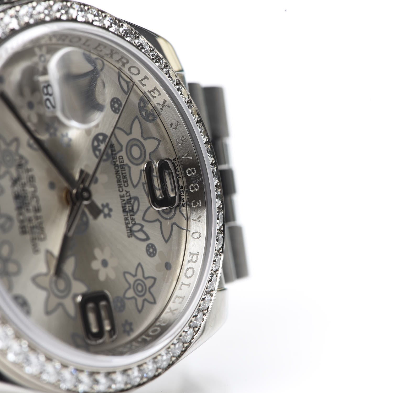 Rolex Stainless Steel 18K White Gold Diamond 36mm Oyster Perpetual Datejust Watch Silver Flowers 118244 8 of 9