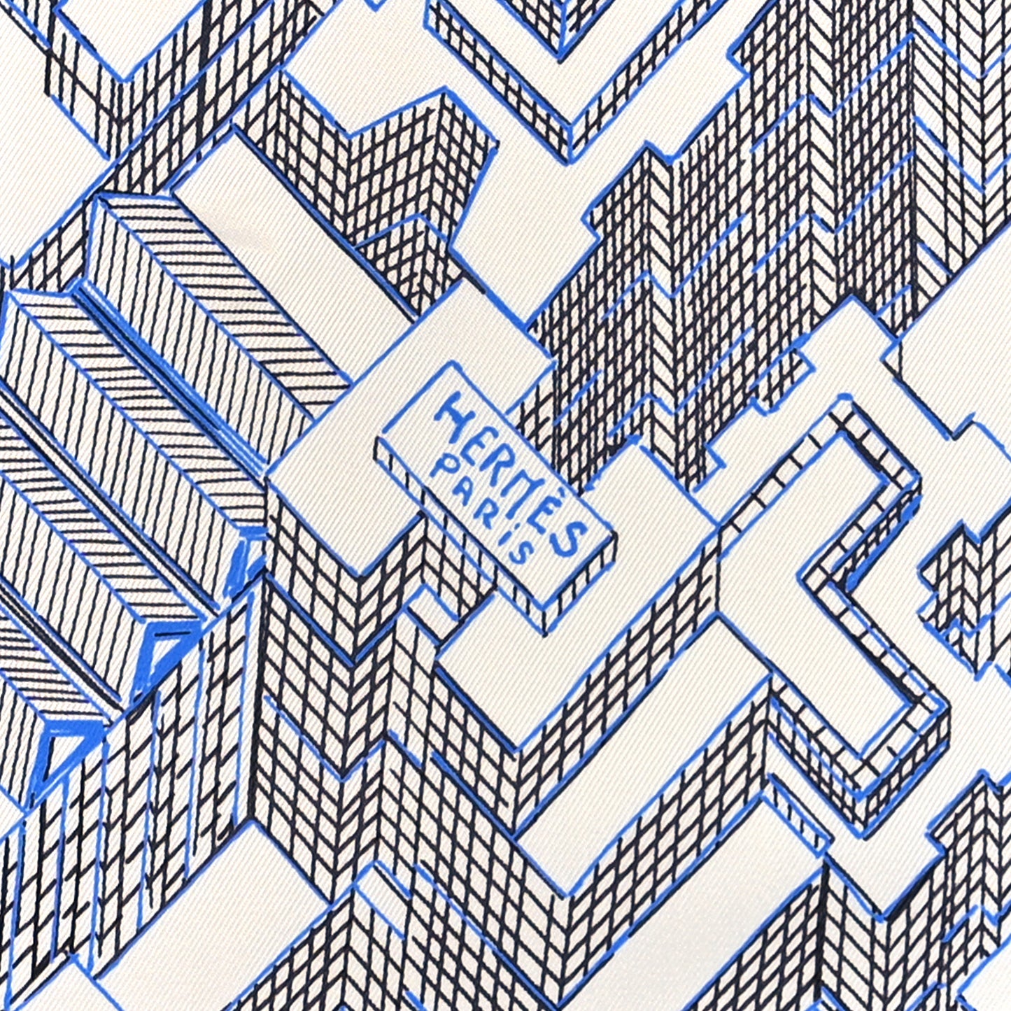 Silk Pantin City Scarf 90 White Black Bleu