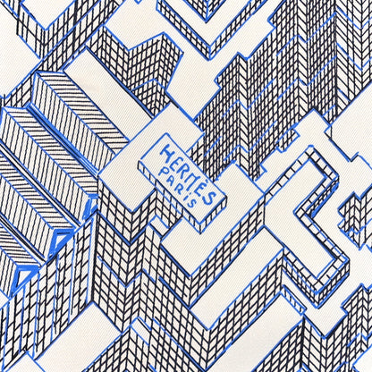 Hermes Silk Pantin City Scarf 90 White Black Bleu 2 of 3