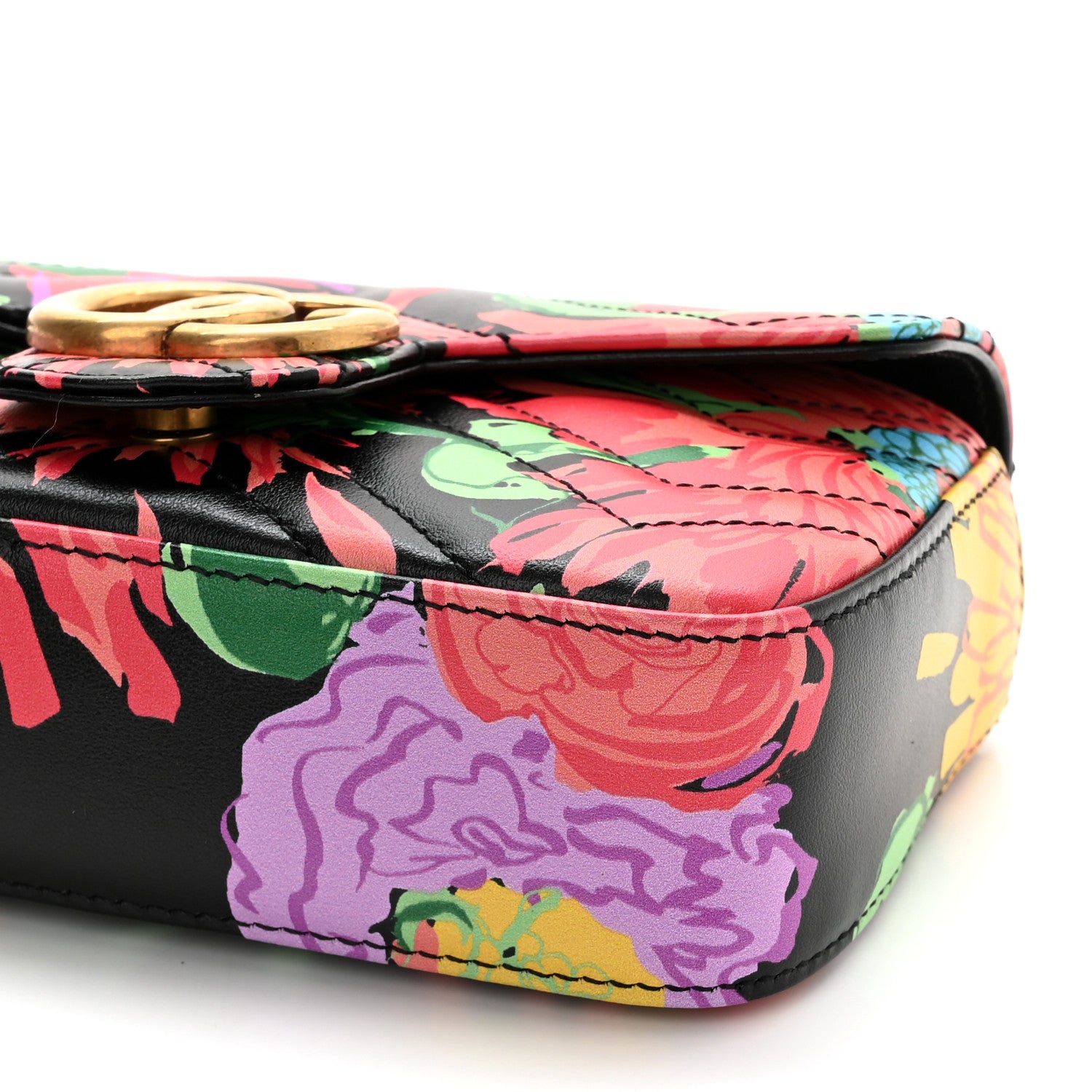 Gucci X KEN SCOTT Calfskin Matelasse Floral Print Super Mini GG Marmont Shoulder Bag Black 10 of 10