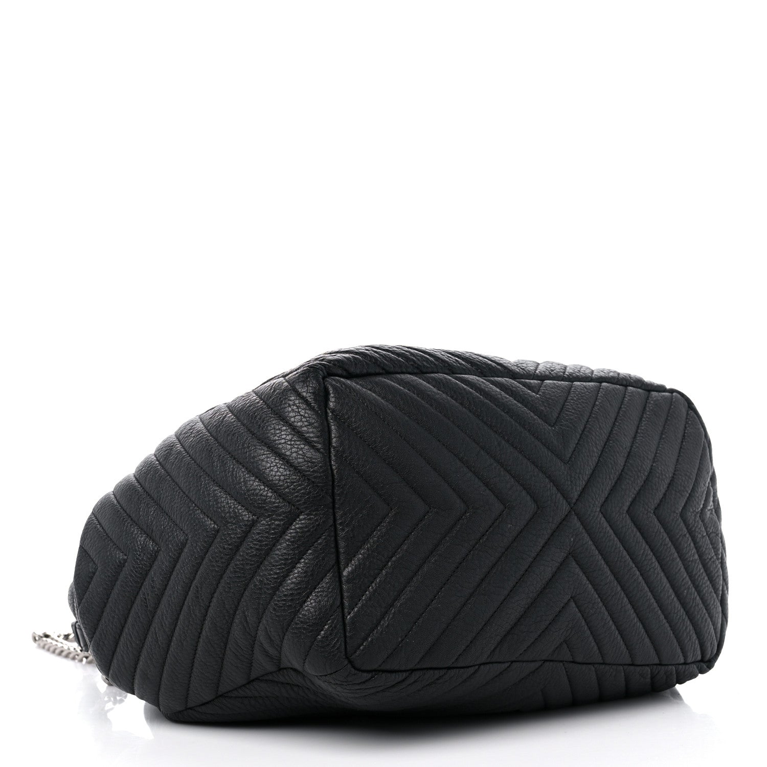 Chanel Deerskin Chevron Large CC Chain Bucket Drawstring Bag Black 4 of 9