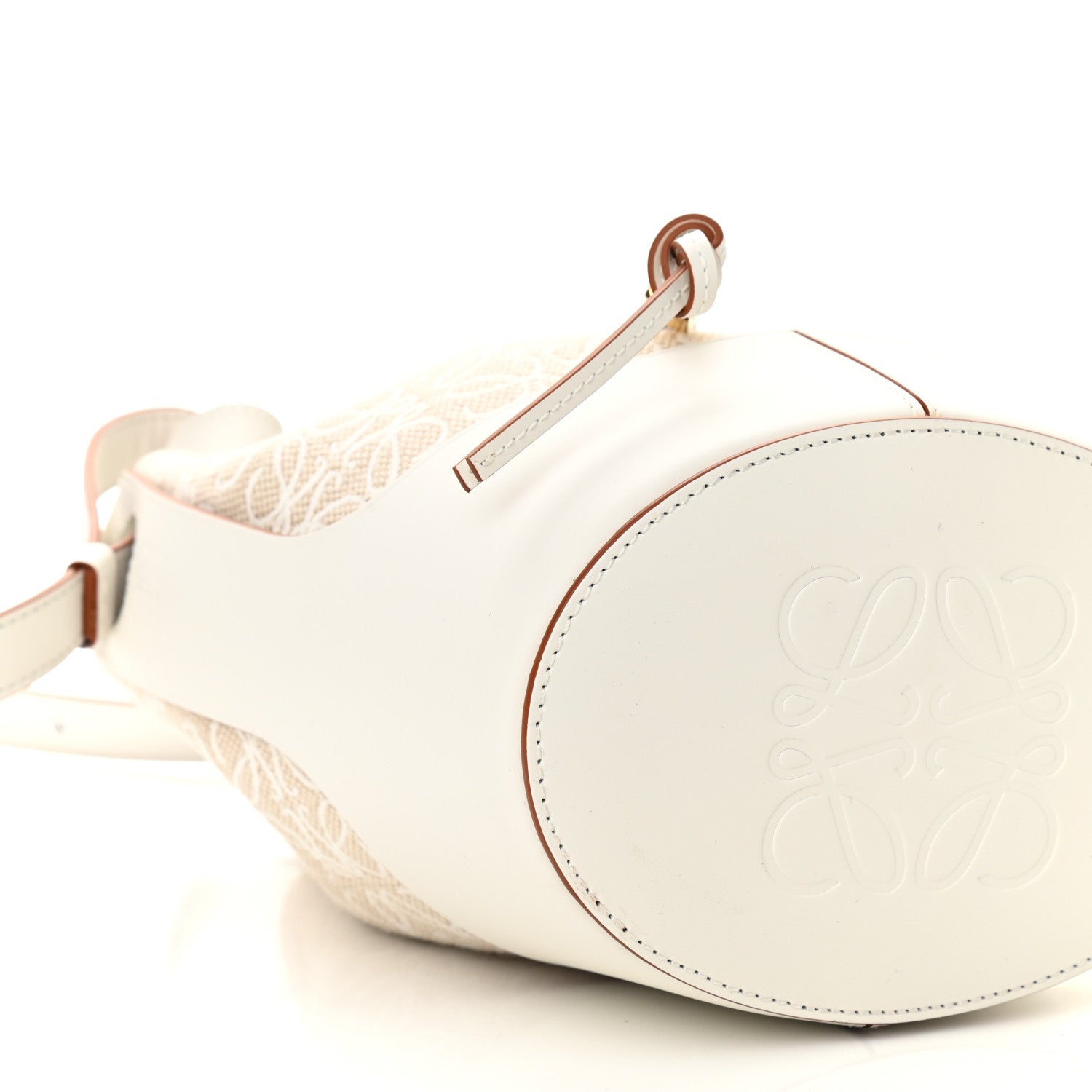 Loewe Calfskin Jacquard Linen Anagram Embroidered Small Balloon Bucket Bag Ecru White 7 of 8
