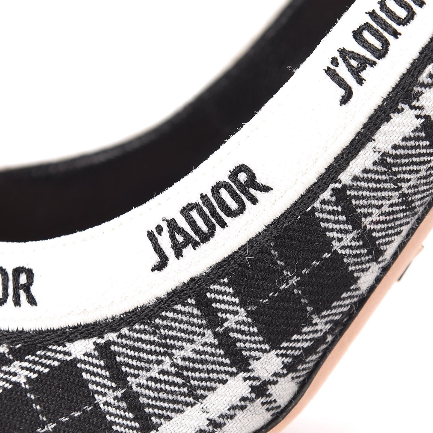 Canvas Ribbon Tartan Print Embroidered J'Adior 100mm Pumps 38 Black Off White