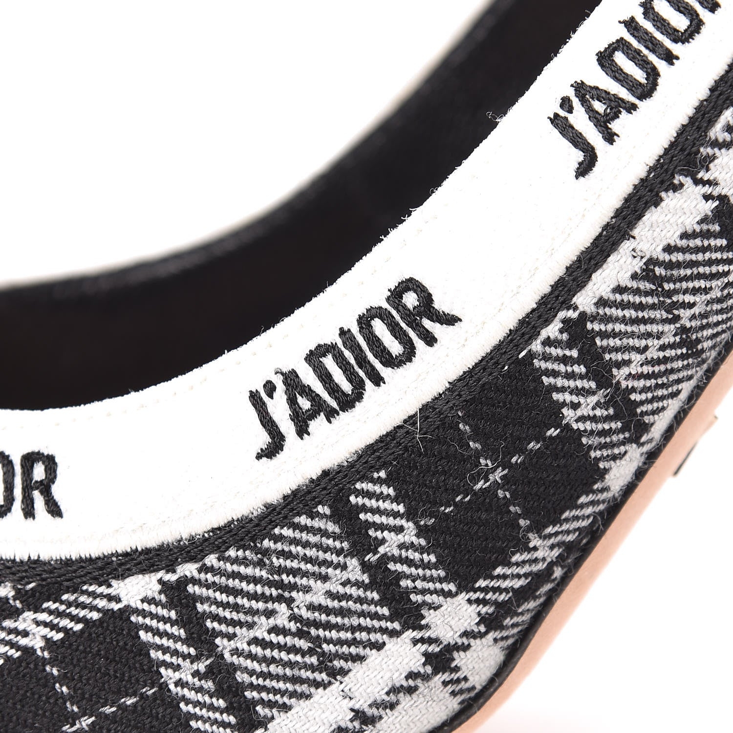Christian Dior Canvas Ribbon Tartan Print Embroidered J'Adior 100mm Pumps 38 Black Off White 9 of 9
