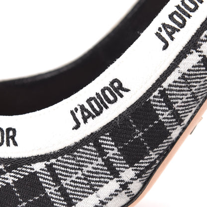 Christian Dior Canvas Ribbon Tartan Print Embroidered J'Adior 100mm Pumps 38 Black Off White 9 of 9