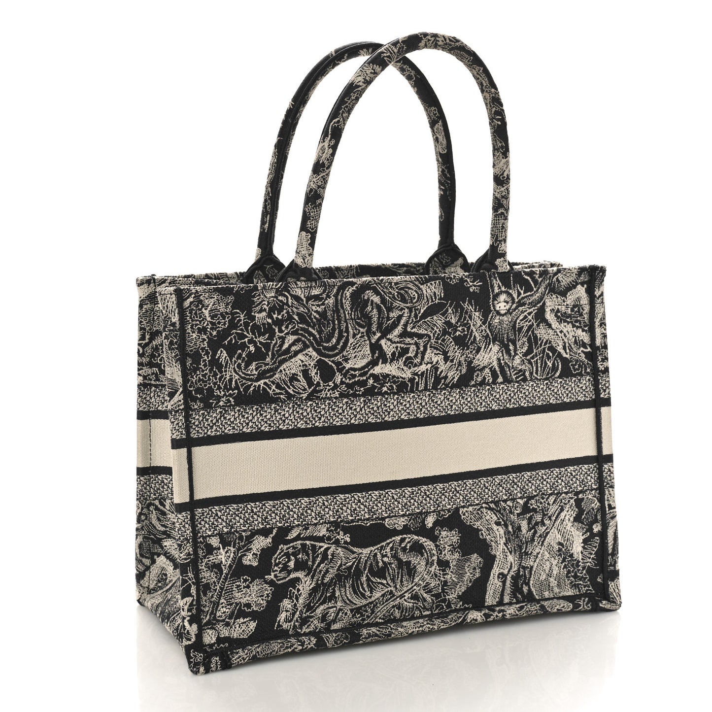 Canvas Embroidered Medium Toile De Jouy Reverse Book Tote Blue