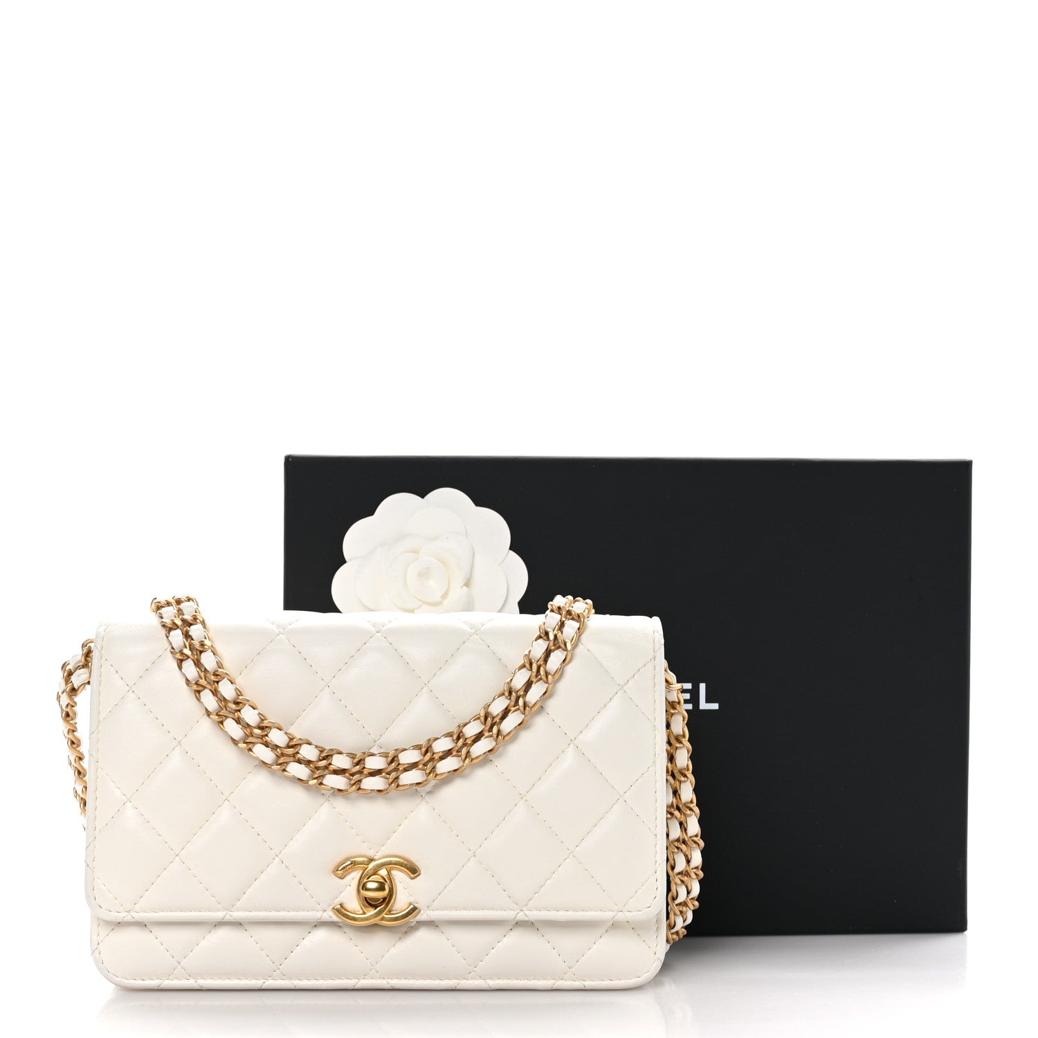 Chanel Lambskin Quilted Logo WOC Wallet On Chain White 12 of 12