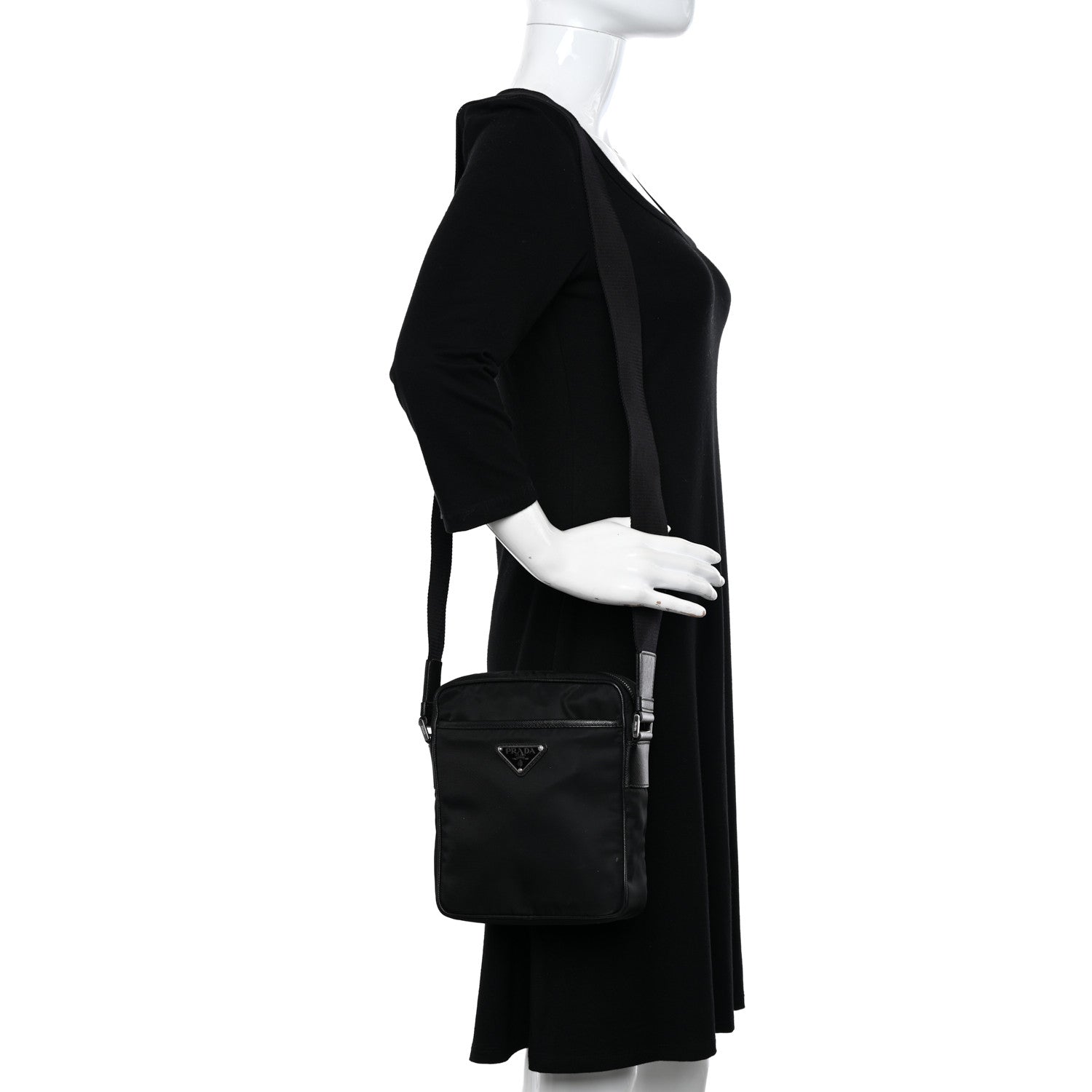 Prada Tessuto Nylon Saffiano Crossbody Black 2 of 14