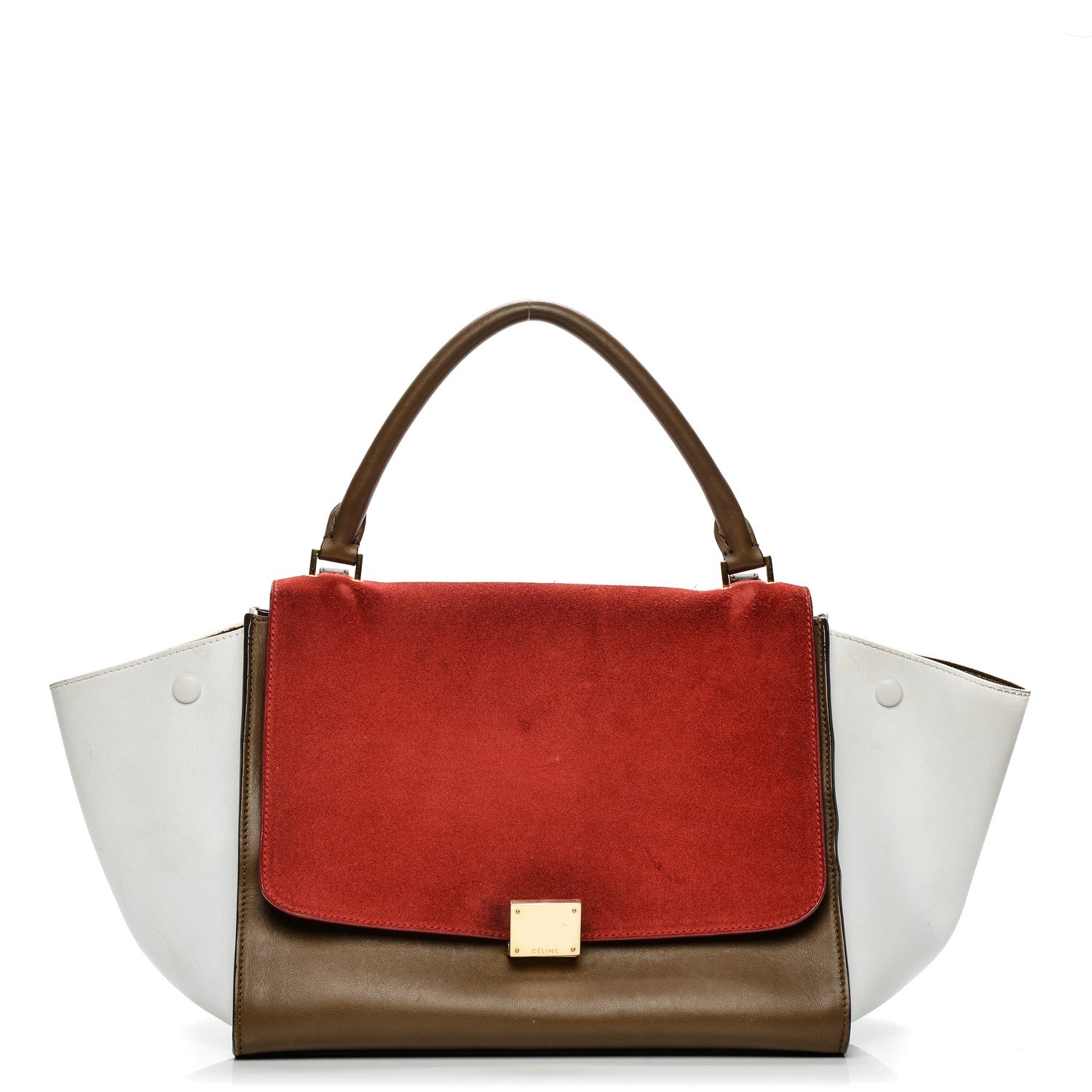 Celine Smooth Calfskin Suede Medium Tri-Color Trapeze Vermillion 1 of 12