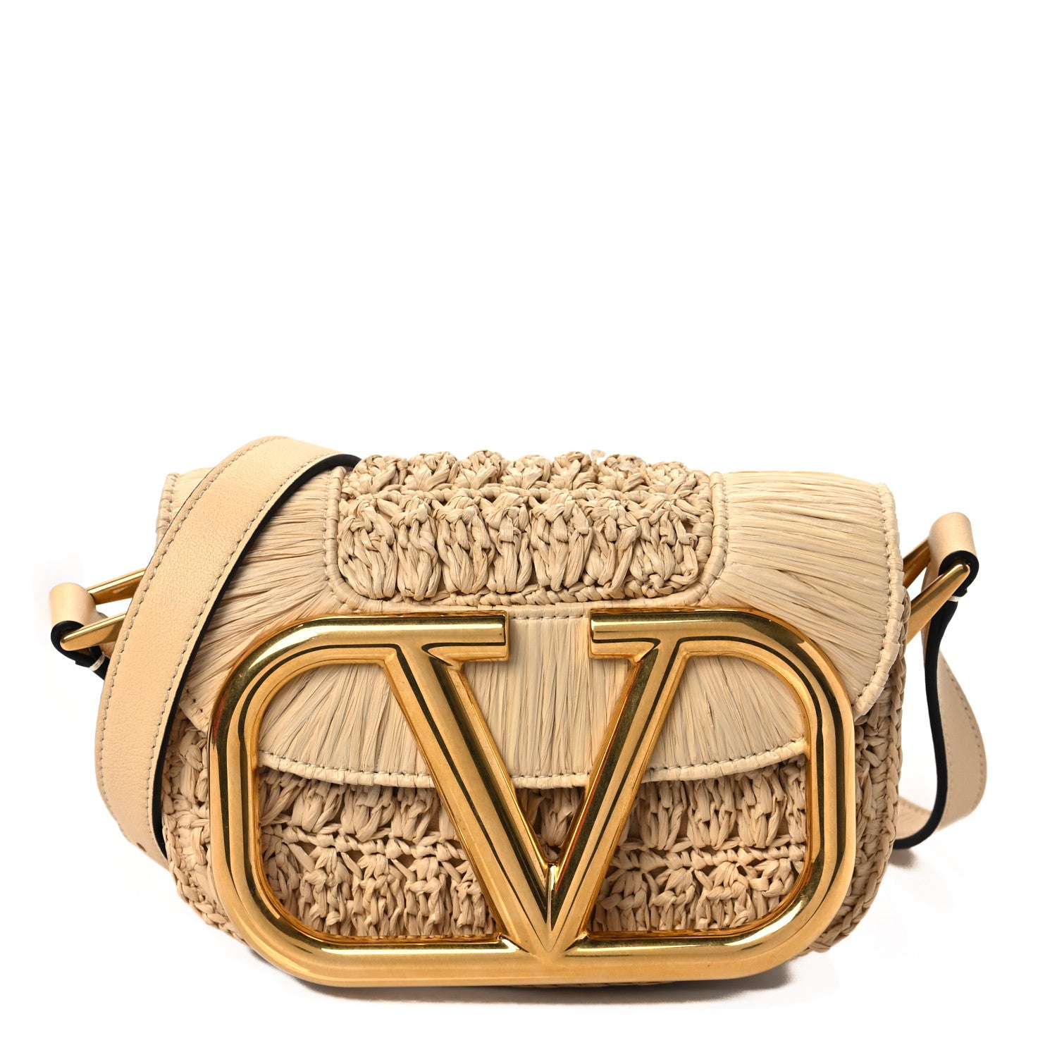 Valentino Garavani Raffia Braided Small Supervee Crossbody Bag Beige 1 of 5