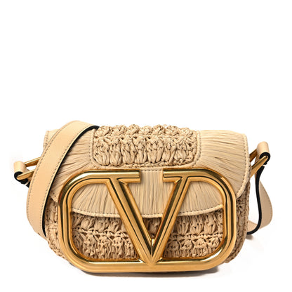 Valentino Garavani Raffia Braided Small Supervee Crossbody Bag Beige 1 of 5