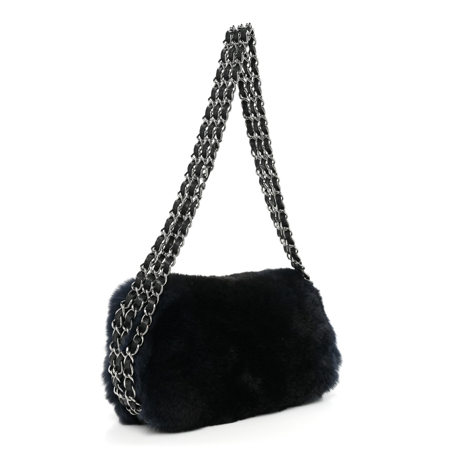 Chanel Rabbit Fur Chain Flap Navy 3 of 10