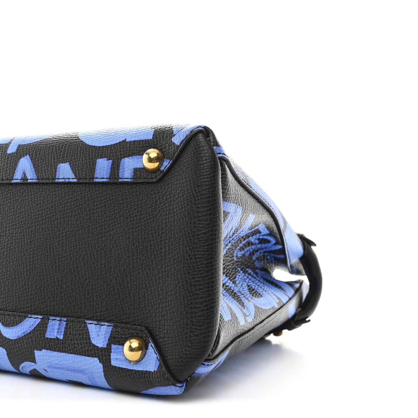 Grainy Calfskin Graffiti Print Medium Banner Tote Black