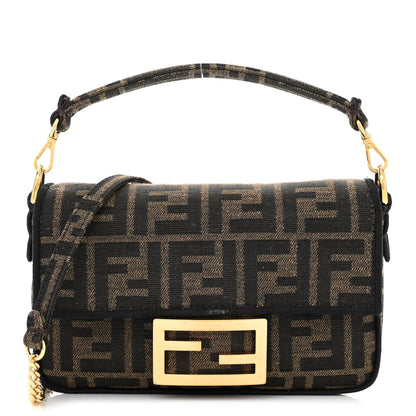 Fendi Fabric Jacquard FF 1974 Mini Baguette Tobacco Moro Black 1 of 12