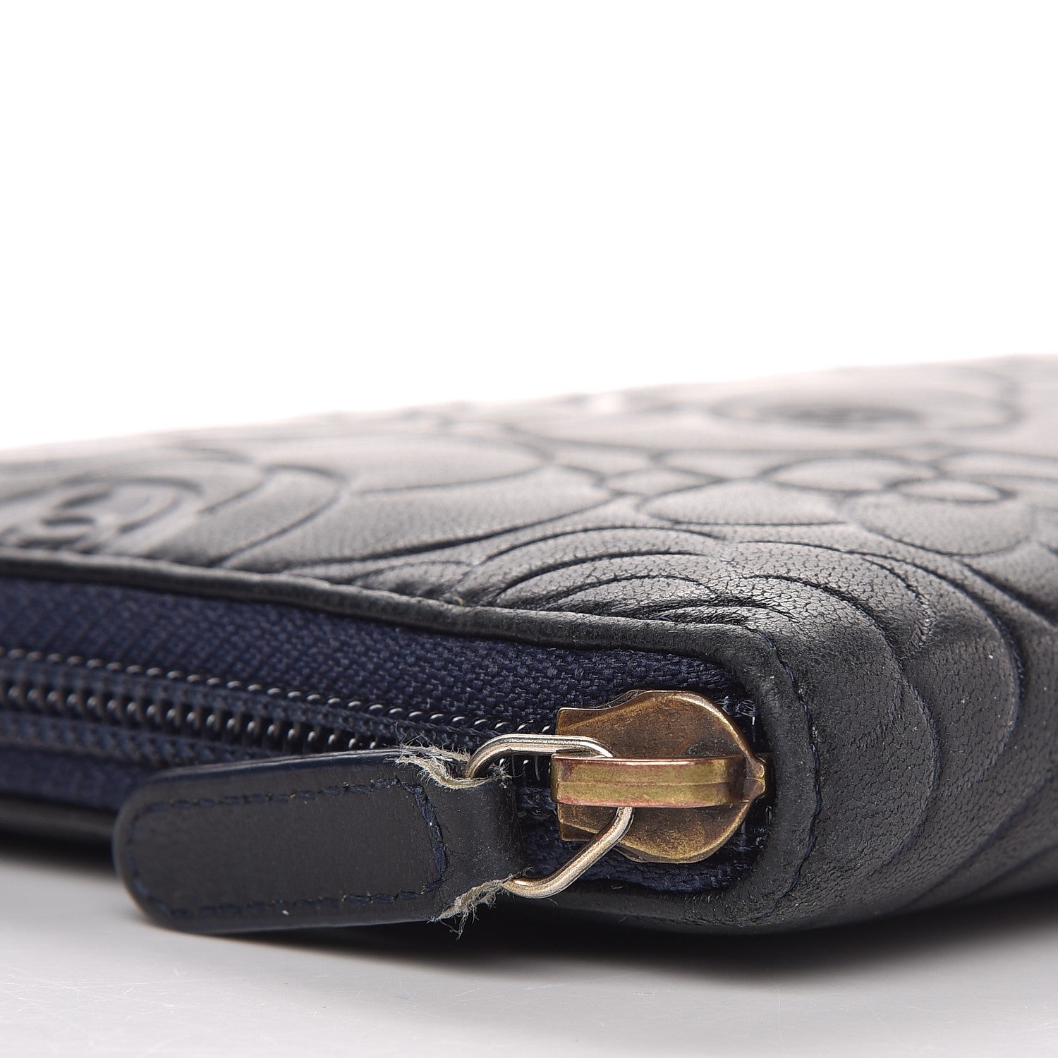 Chanel Lambskin Camellia Embossed Zip Around Organizer Wallet Navy 8 of 12