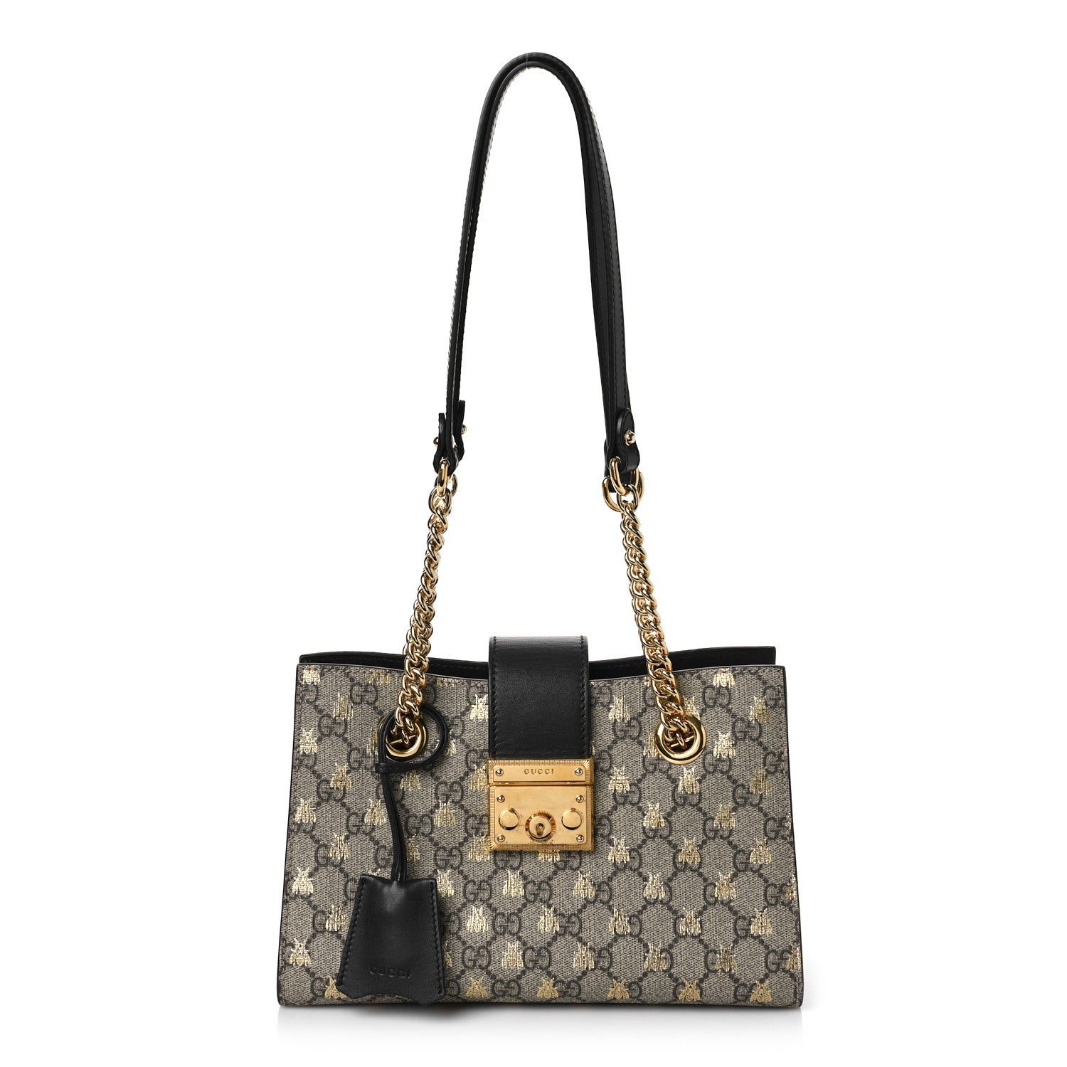 Gucci GG Supreme Monogram Bees Small Padlock Tote Beige Oro Black 1 of 9