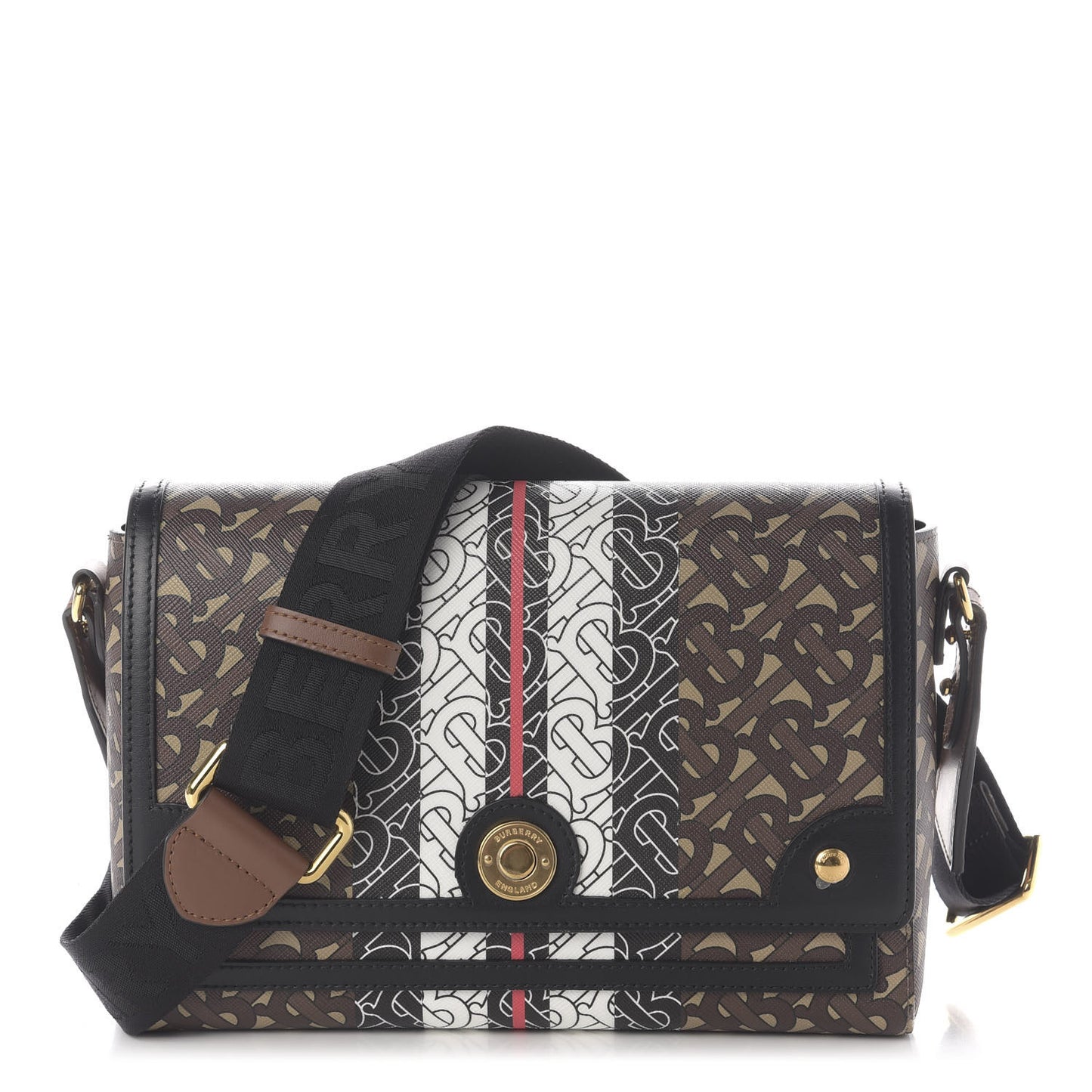 E-Canvas Monogram Stripe Note Crossbody Bag Bridle Brown