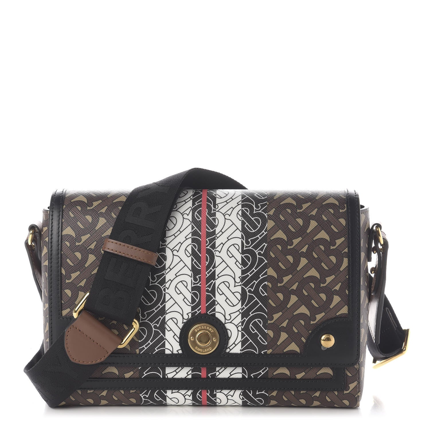 Burberry E-Canvas Monogram Stripe Note Crossbody Bag Bridle Brown 1 of 10