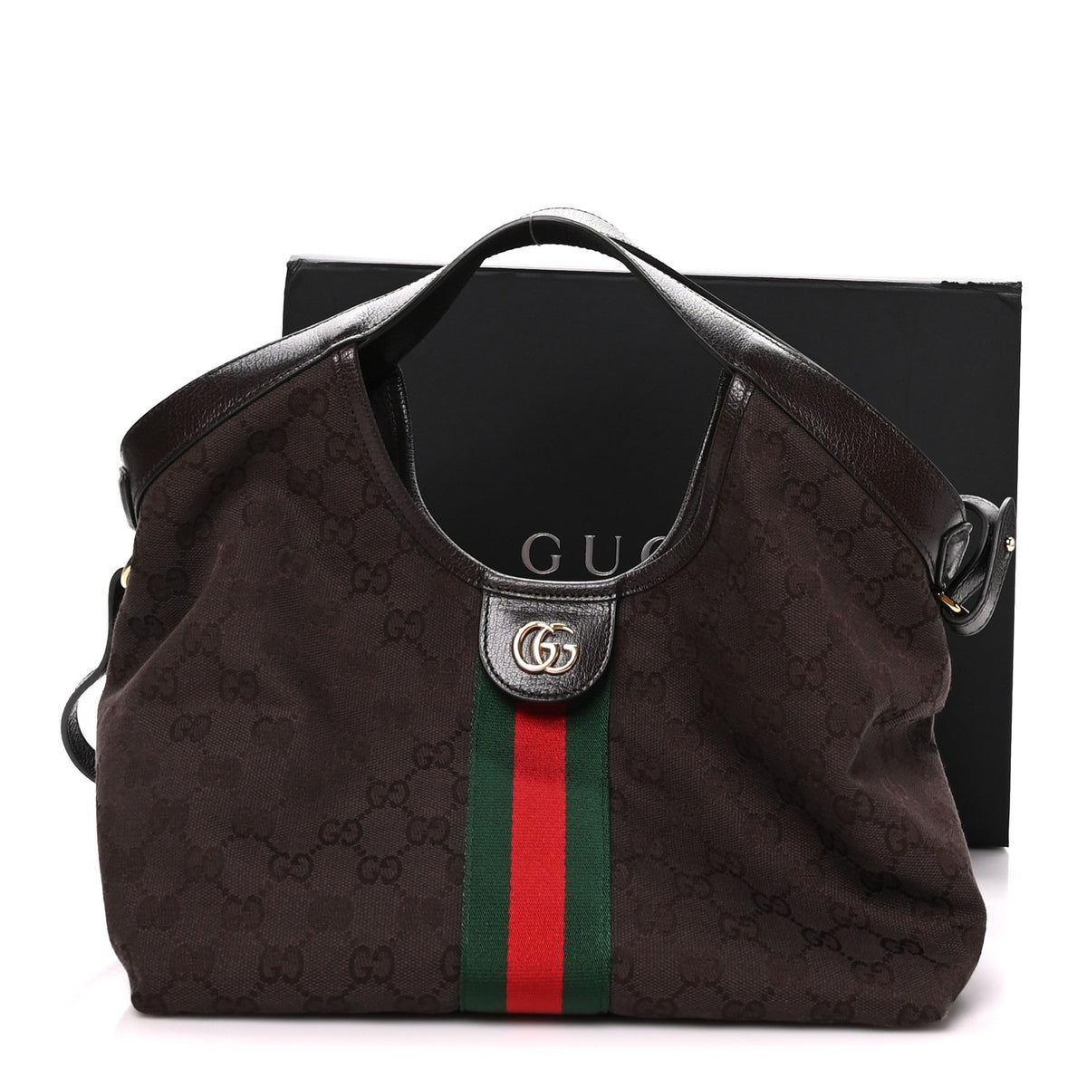 Gucci Denim GG Monogram Web Small Giglio Tote Dark Brown 11 of 11