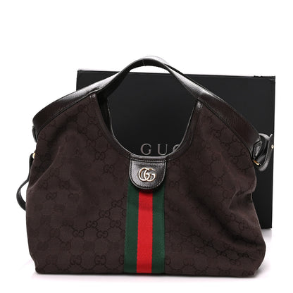 Gucci Denim GG Monogram Web Small Giglio Tote Dark Brown 11 of 11