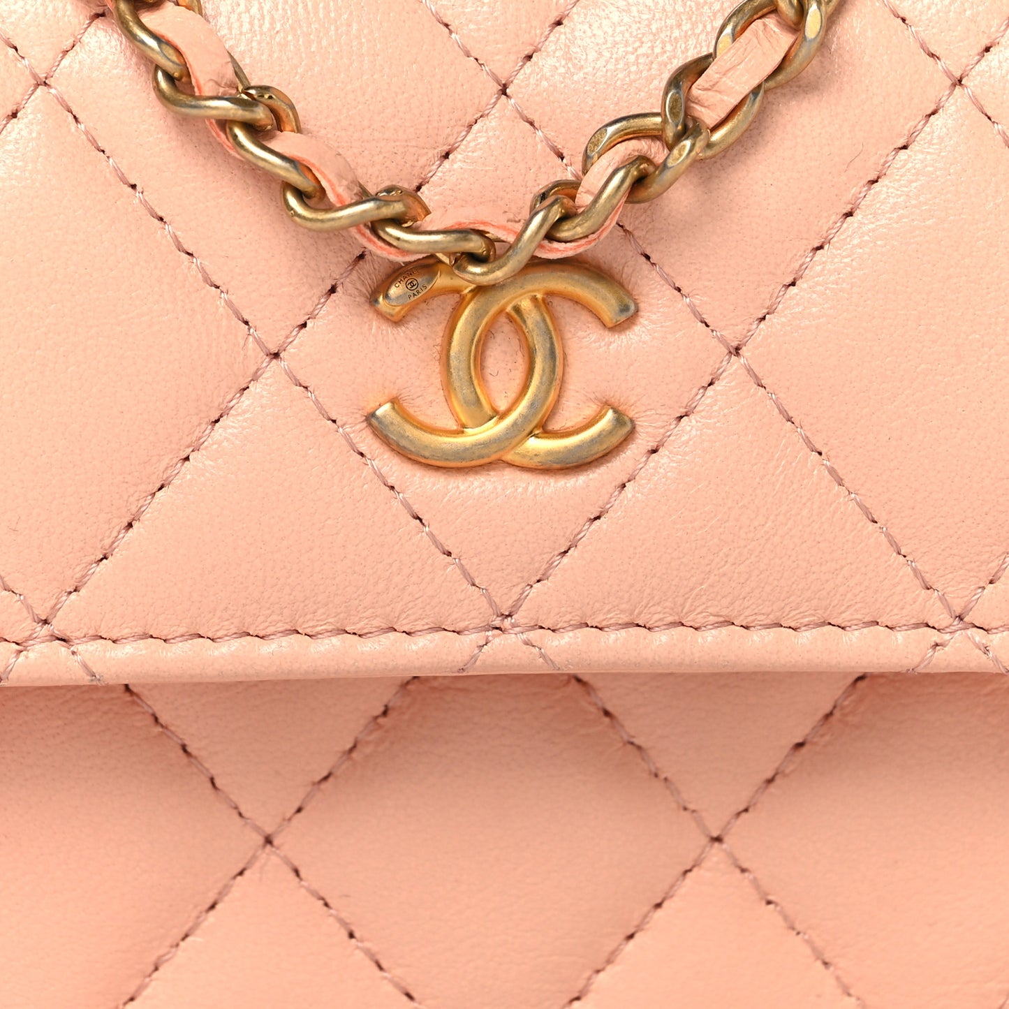 Lambskin Quilted Pearl Crush Waist Belt With Chain  Pink