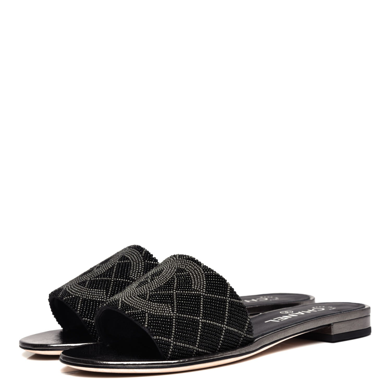 Chanel Pearl Embroidery CC Mules 38.5 Black 3 of 11