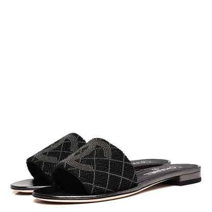 Chanel Pearl Embroidery CC Mules 38.5 Black 3 of 11
