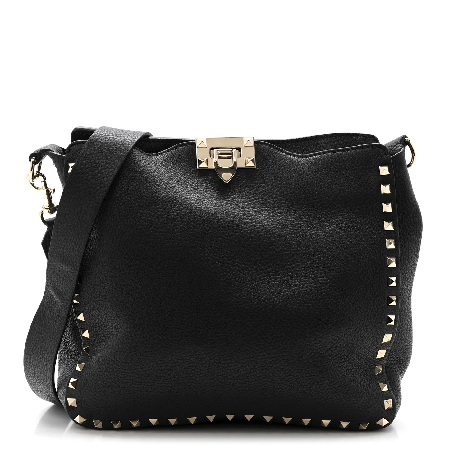 Pebbled Calfskin Small Rockstud Flip-Lock Messenger Bag Black