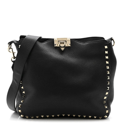 Valentino Garavani Pebbled Calfskin Small Rockstud Flip-Lock Messenger Bag Black 1 of 13