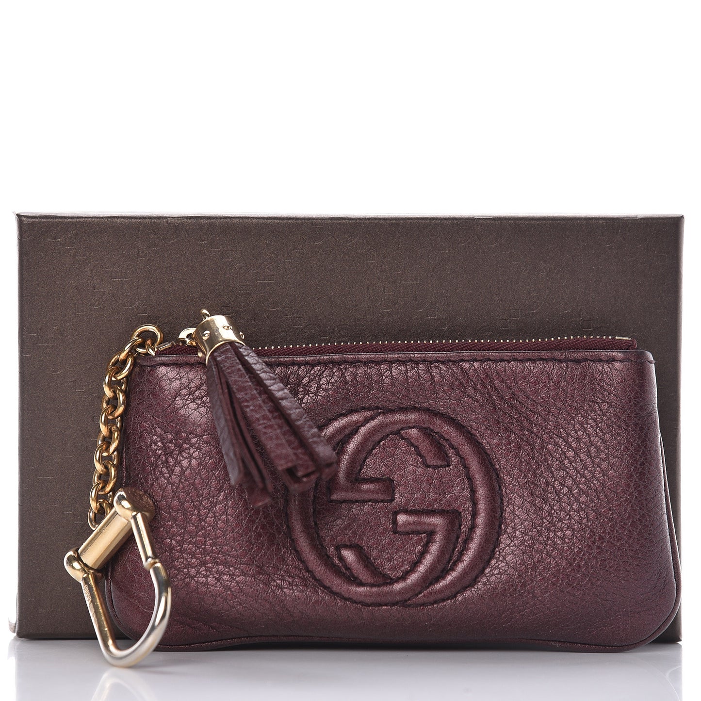 Metallic Pebbled Calfskin Soho Key Case Burgundy