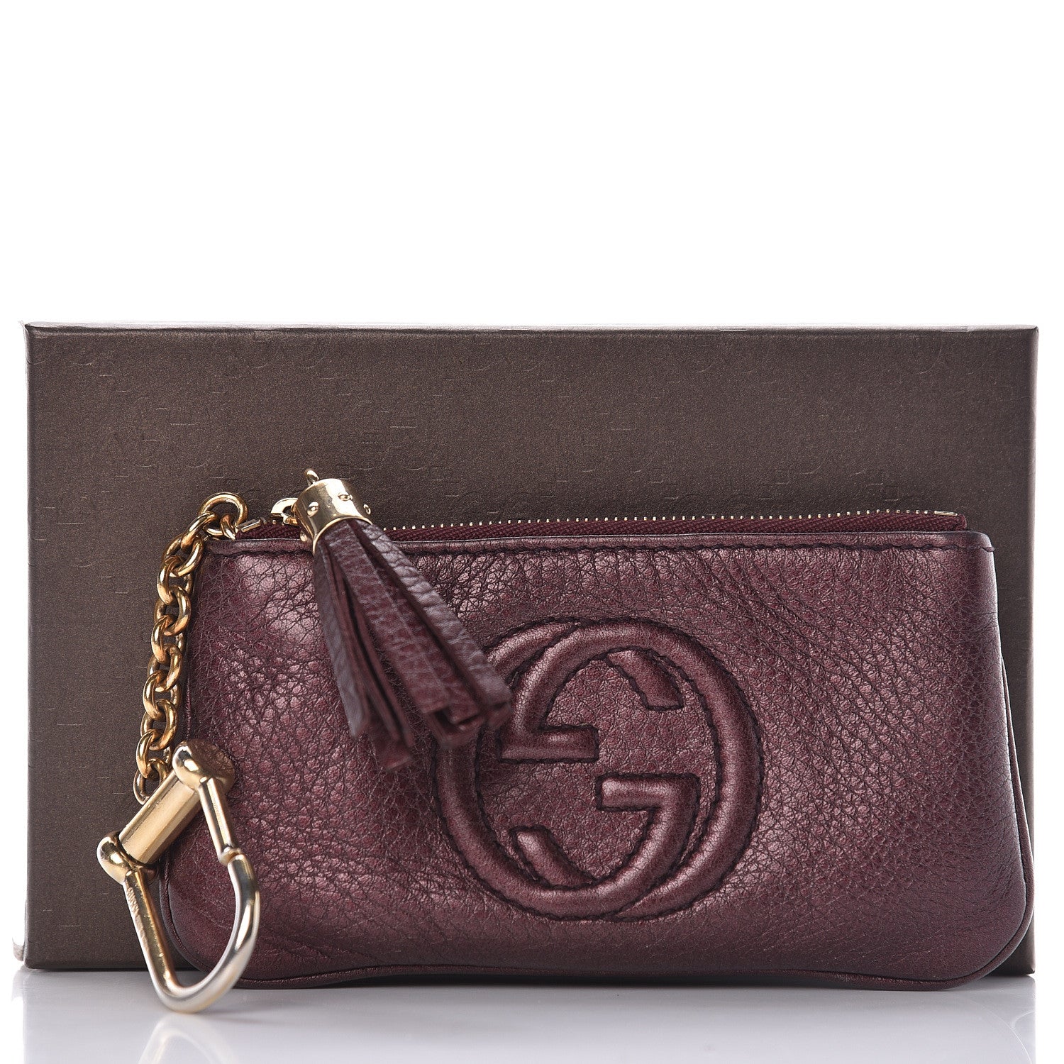 Gucci Metallic Pebbled Calfskin Soho Key Case Burgundy 9 of 9