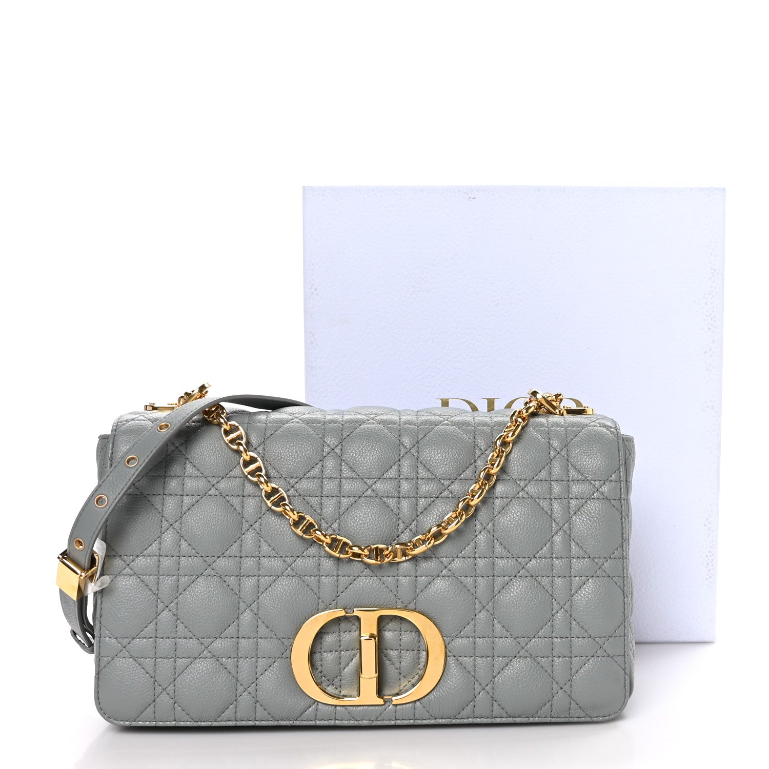 Christian Dior Grained Calfskin Cannage Large Caro Bag Grey Stone 12 of 12