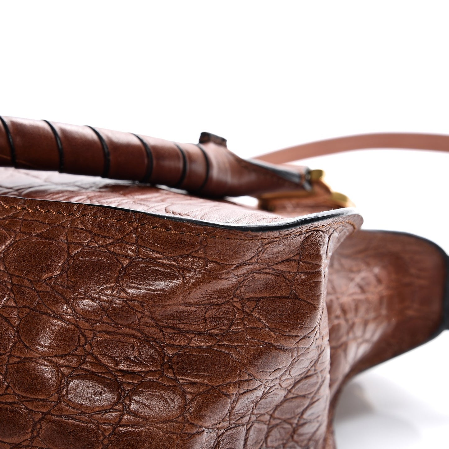 Calfskin Crocodile Embossed Medium Marcie Satchel Mahogany