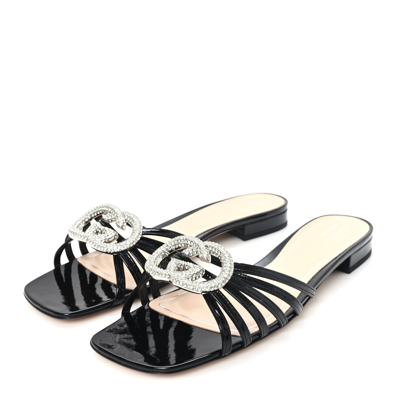Gucci Vernice Crystal Womens Interlocking G Slide Sandals 40 Black 4 of 9