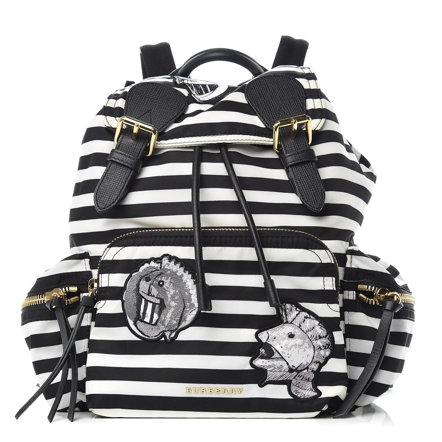 Nylon Striped Medium Rucksack Backpack Black White