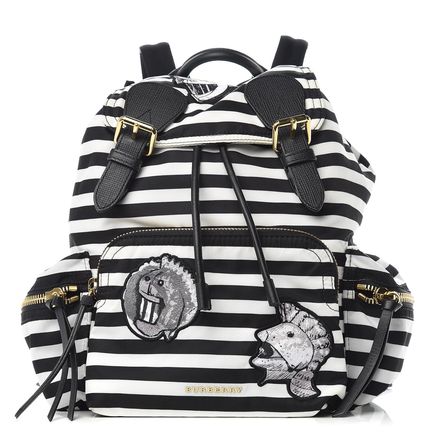 Burberry Nylon Striped Medium Rucksack Backpack Black White 1 of 10