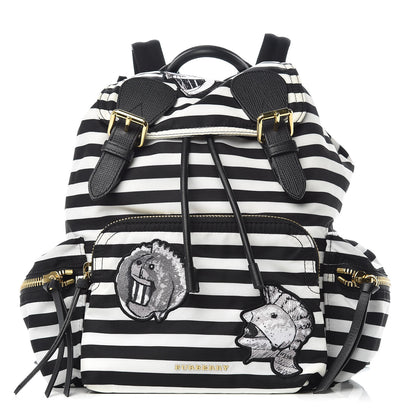 Burberry Nylon Striped Medium Rucksack Backpack Black White 1 of 10
