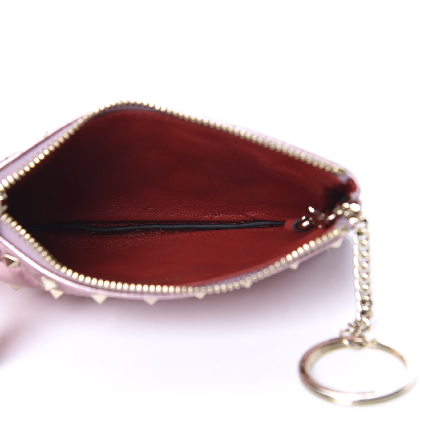 Metallic Wrinkled Lambskin Rockstud Spike Zip Coin Purse Lipstick